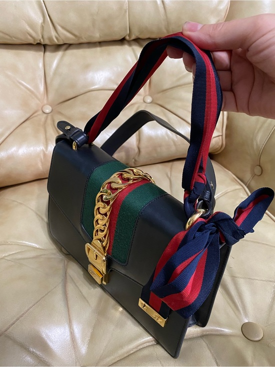 Gucci Handbags - Sale! COA Gucci Sylvie SCUFFS Small Satchel w/Ribbon Strap Black Leather Chain